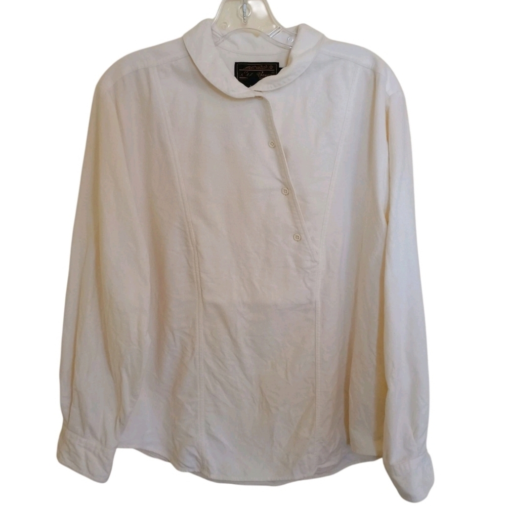 Vintage Eddie Bauer 100% Cotton Flannel Asymmetrical Mandarin Collar Shirt M